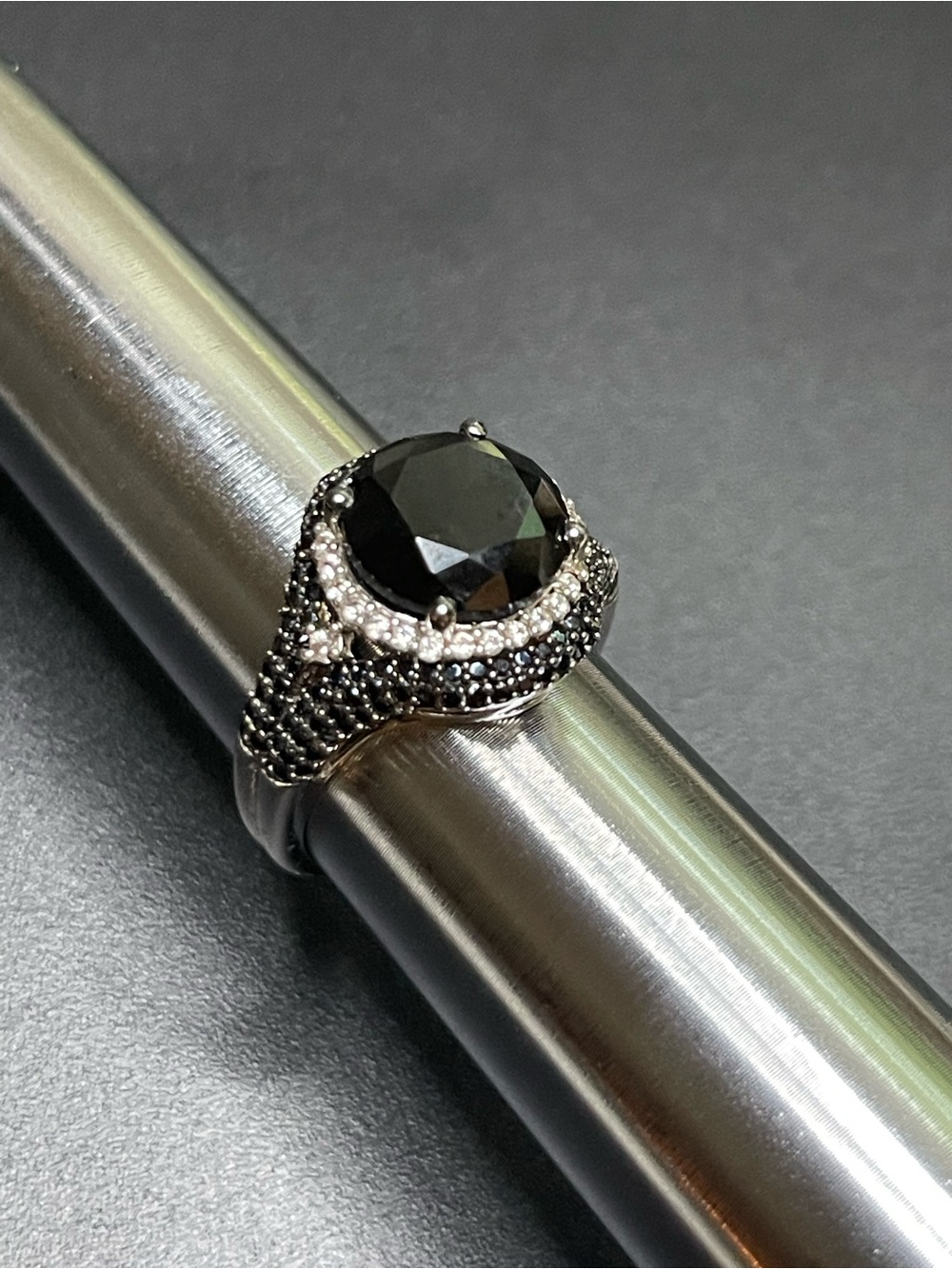 Black Spinel Rhodium Sterling Silver Ring